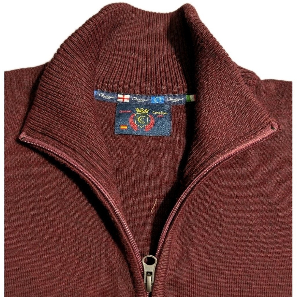 Canalejas Full Zip Sweater Jacket Mens Medium Burgundy Wool Blend Spain - Picture 2 of 6